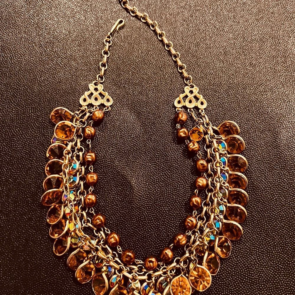 Multi Strand Amber Colored Statement Necklace - image 2